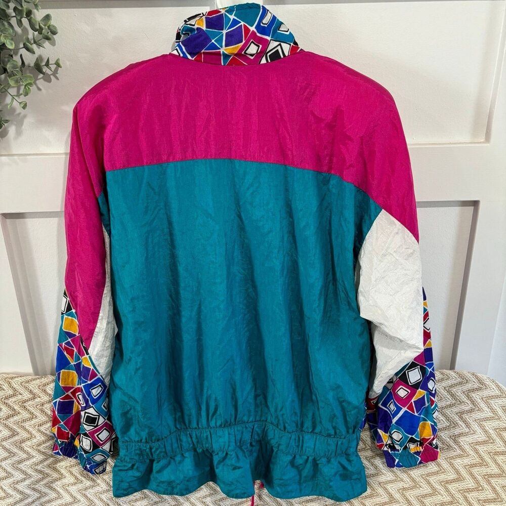 Sunterra Vintage 80's Windbreaker Full Zip Jacket Pink Green Squares Women's PM - Picture 5 of 8